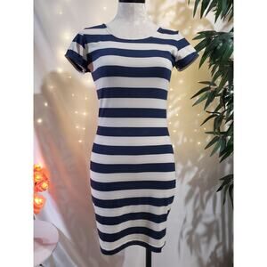 Claudio Milano Nautical Stripe Short Sleeve Cotton Bodycon Dress Womens Size L